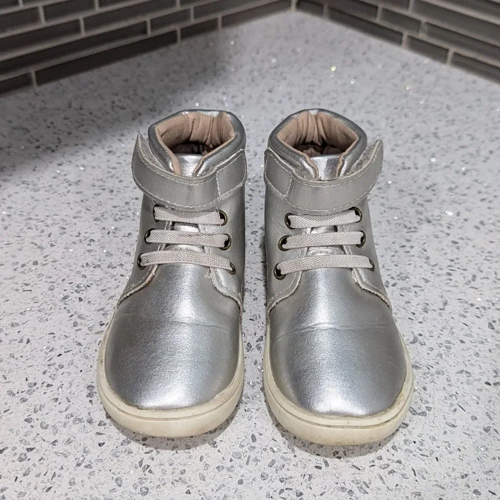 Monkey Feet USA silver High Top Sneaker Ankle Boot Toddler Kid Little Girl 2-3